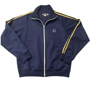 Vintage Fred Perry Sportwear Jacket Navy Yellow Stripes Full Zip Mens M Portugal